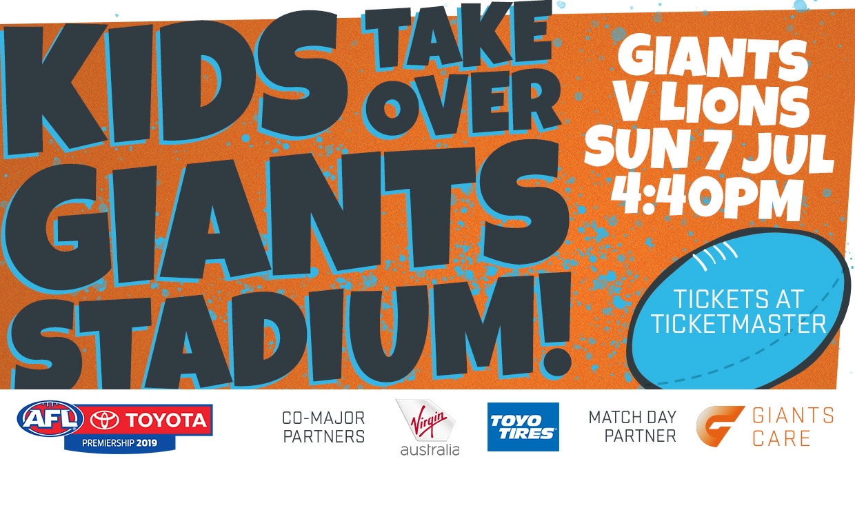 SLIDER-KIDSTAKEOVER.jpg Plan your day out at the footy as the GIANTS return home to take on Brisbane. - GWS Giants,AFL,Brisbane Lions